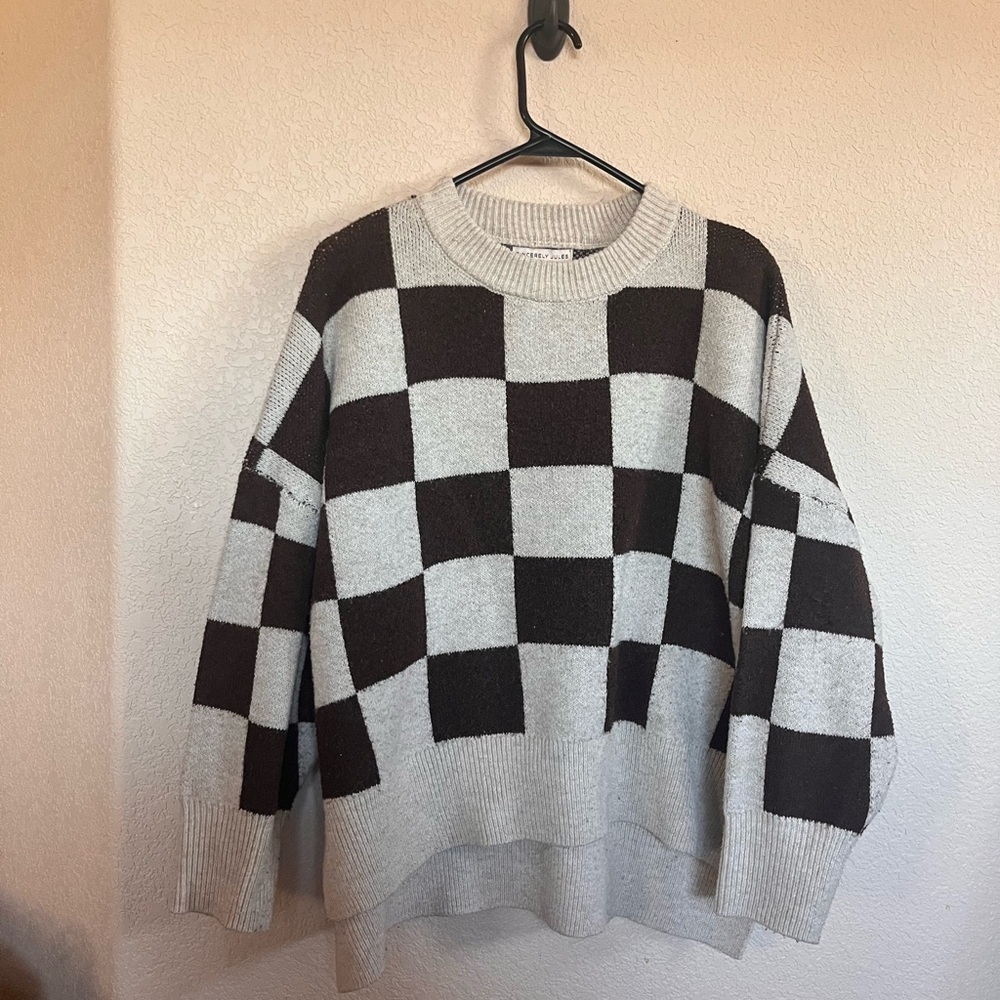 Sincerely Jules Checkered Knit Crewneck Sweater - Picture 2 of 7